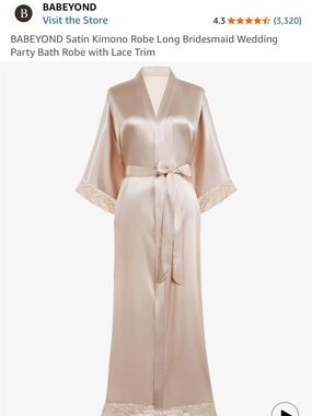 BABEYOND Satin Long Kimono Robe in Champagne